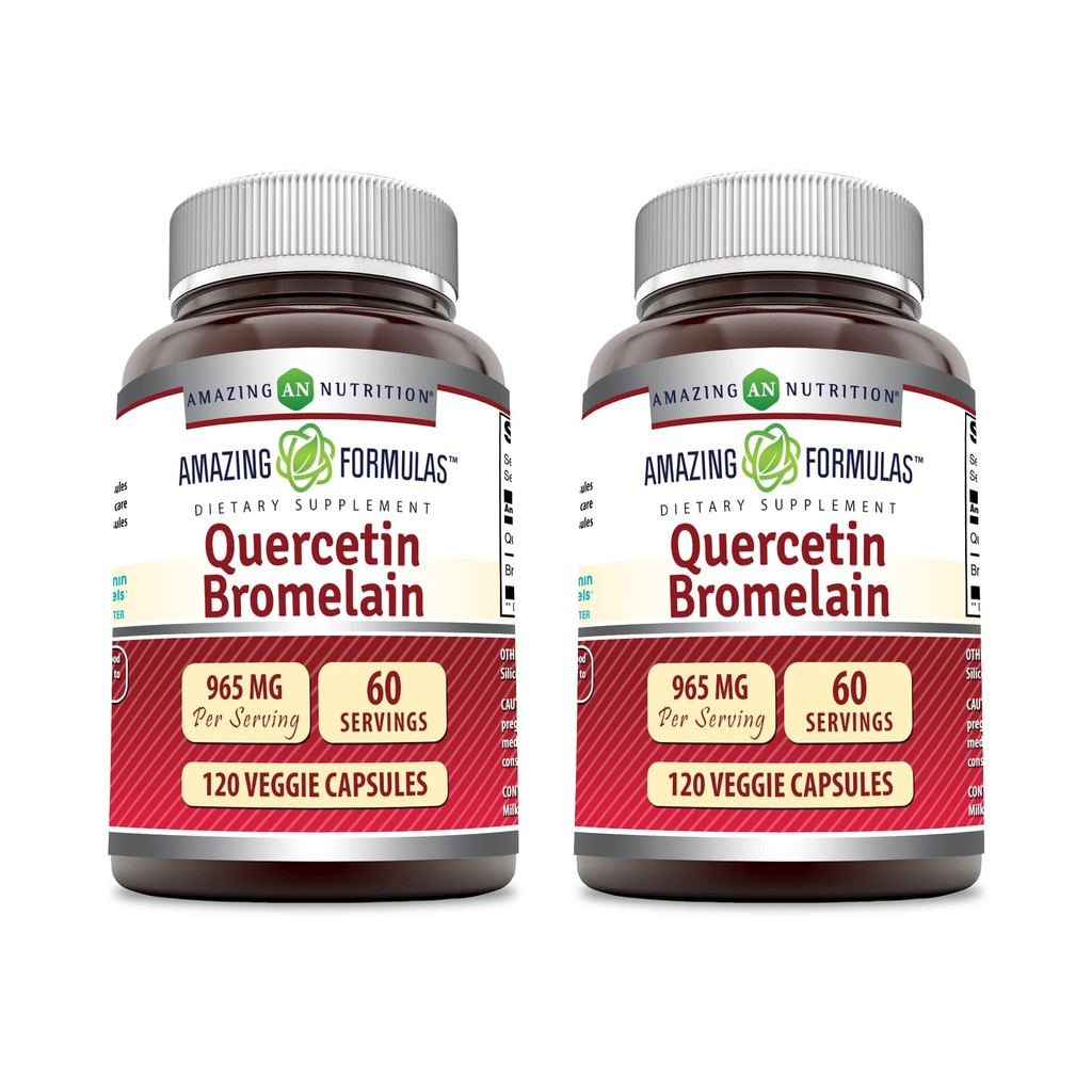 Incredibile Formulas Quercetin 800mg con Bromelain 165mg, 120 Veggie Capsule Supplemento (Pack of 2) - Non-GMO - Gluten Free - Supporti Salute &amp; Ben Essere