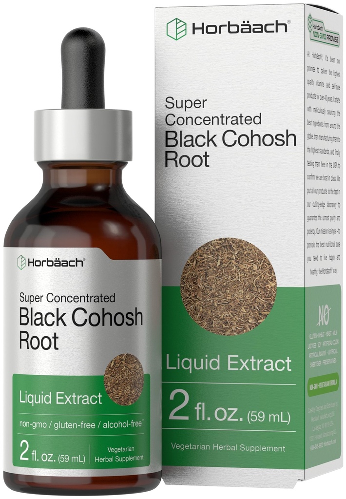 Horbäach Black Cohosh Root Tincture | 2 fl oz | Liquid Extract | Alcohol Free Herb Drops | Vegetariano | Non OGM, Gluten Free Supplement