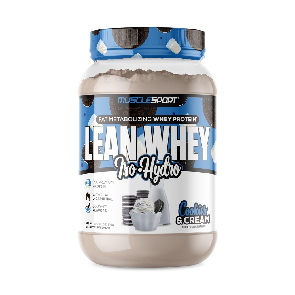 Musclesport Lean Whey RevolutionTM, Whey Protein Isolate with Hydrolyzed Whey - Basso Calorie, Carbo basso, Basso Grasso, Sapori Incredibile - 25g Protein per Scoop (2lb, Cookies N Cream)