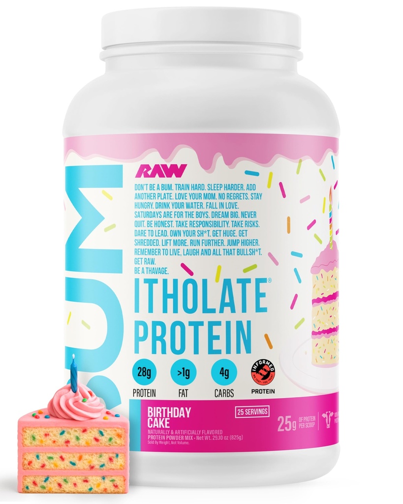 Polvere di proteine di isolamento del siero RAW, torta di compleanno (CBUM Itholate Protein) - Polvere di nutrizione sportiva a base di erba 100% per la crescita del muscolo e il recupero - Low-Fat, Carb basso - 25 porzioni