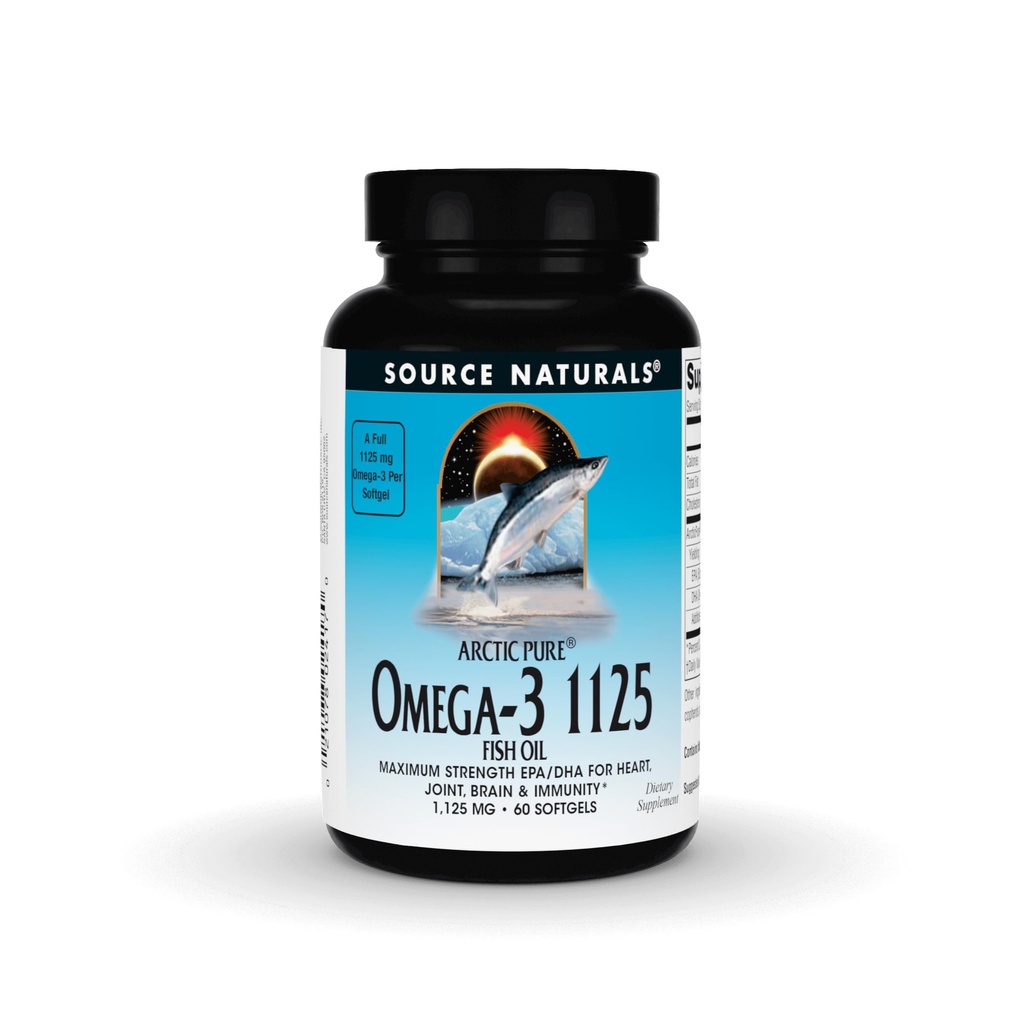 Fonte Naturals Artico Pure Omega-3 Fish Oil, Massima Forza EPA/DHA per Cuore, Giunto, Cervello e Immunità - 1125mg - 60 Softgels