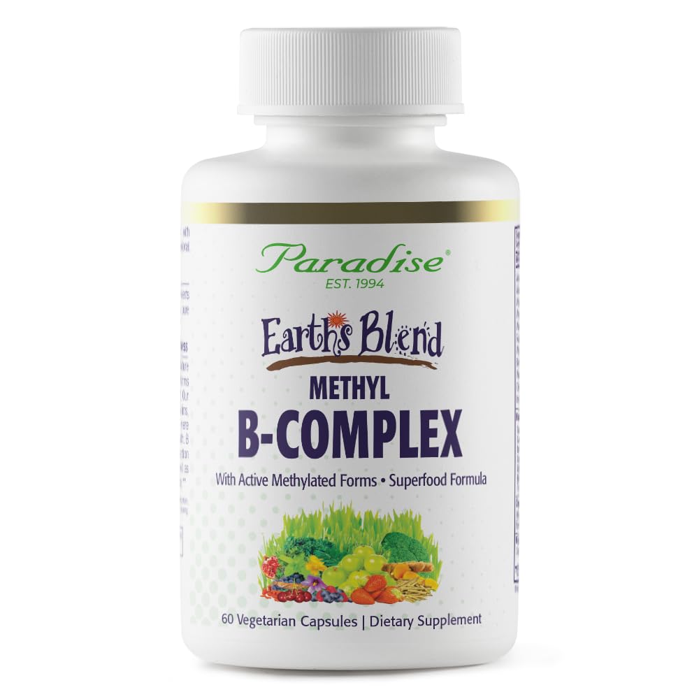 Paradise Herbs, Earth's Blend B-Complex, Methylated, Enzymatically Active Forms of B Vitamins + Superfoods, Supports Energy & Immunity, 60 Capsule
