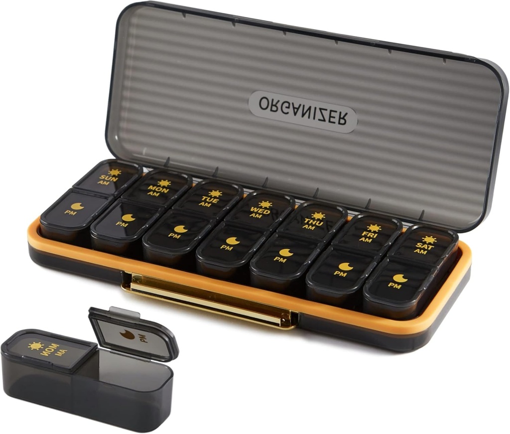 Organizzatore di pillole settimanali 2 volte al giorno - Pillola caso Am Pm - Travel Pill Box 7 giorni Portable Daily Vitamin Container Dispenser di medicina estetica con 7 scomparti separati Mattino notte supplemento titolare