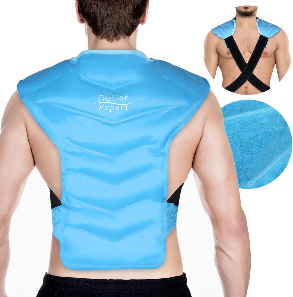 Relief Expert Large Back and Shoulder Ice Pack Wrap – Reusable Gel Cold Pack con doppio tessuto e cinghie regolabili, Soft Plush Lining per la Terapia Fredda e il recupero post-allenamento