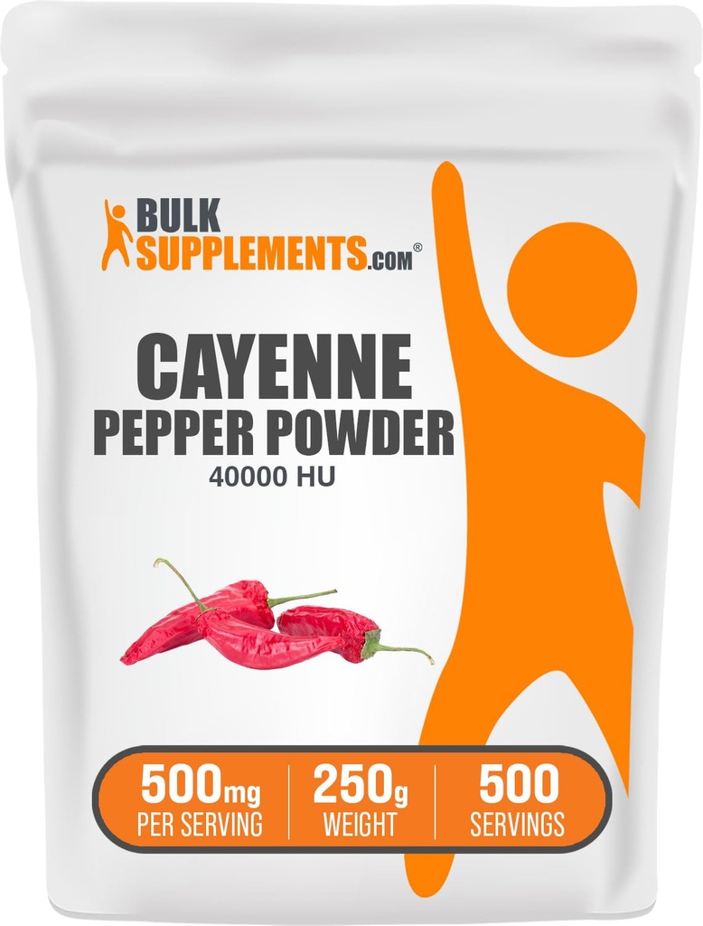 BulkSupplements.com Pepe di Cayenne 40000 HU polvere - integratori di capsaicina, polvere di pepe di Cayenne - Vegan & Gluten Free, 500mg per porzione, 250g (8.8 oz) (pacchetto di 1)