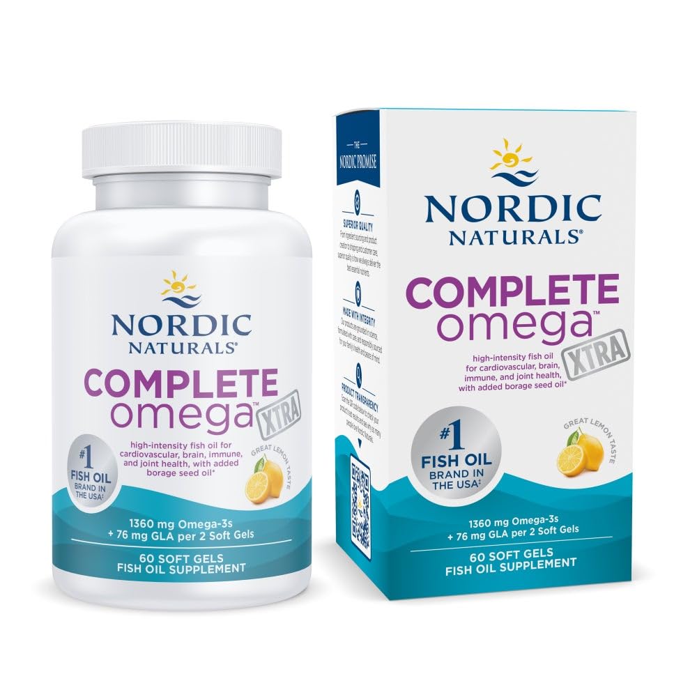 Nordic Naturals Complete Omega Xtra, Limone - 60 Gel Morbidi - 1360 mg Omega-3 + 76 mg GLA - Pelle sana - Cognizione - Non-GMO - 30 Serve