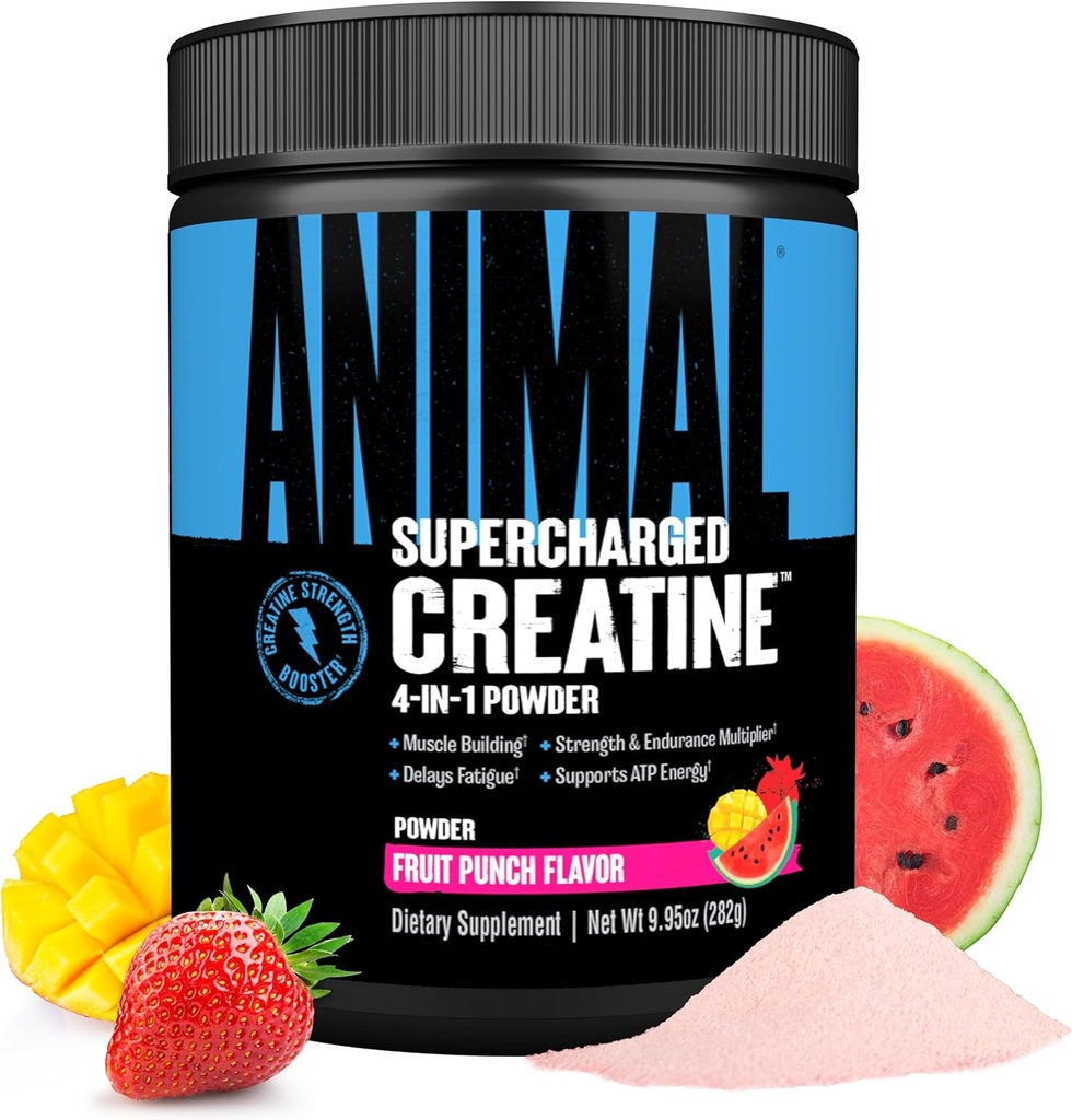 Polvere di creatina supercaricata degli animali - Monoidrato di creatina aromatizzato potenziato con Betaine anidra, violaForce & Senactiv, resistenza, resistenza, recupero del muscolo per gli uomini e le donne – Punch di frutta, 300g
