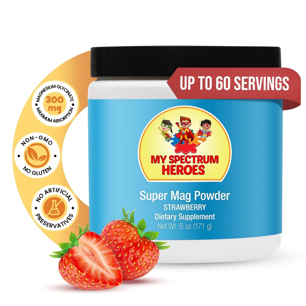 My Spectrum Heroes Polvere di Magnesio calma - Gentle Magnesium Glycinate Miscela di Bevande per Rilassamento, Sostegno al Sonno, Salute Digestiva e Rilievo di Stress - Vegan, Gluten-Free, 6oz (171g)