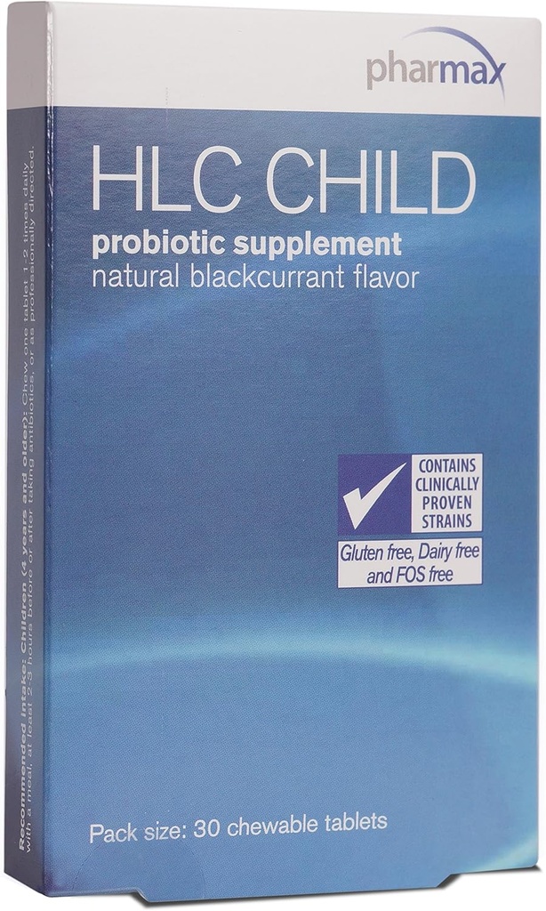 Pharmax HLC Child | Supplemento probiotico per bambini | 30 compresse masticabili | Natural Blackcurrant Flavor