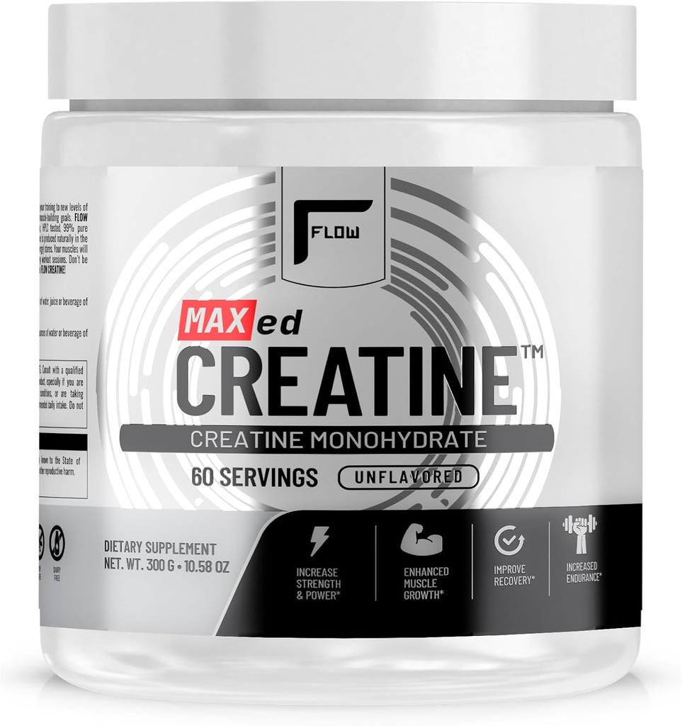 MAXed Creatine® Monohydrate - Micronized, 60 Servings, Unflavored - 300g, Muscle Endurance, Recovery, Stamina - Prodotto in una struttura GMP certificata NSF.