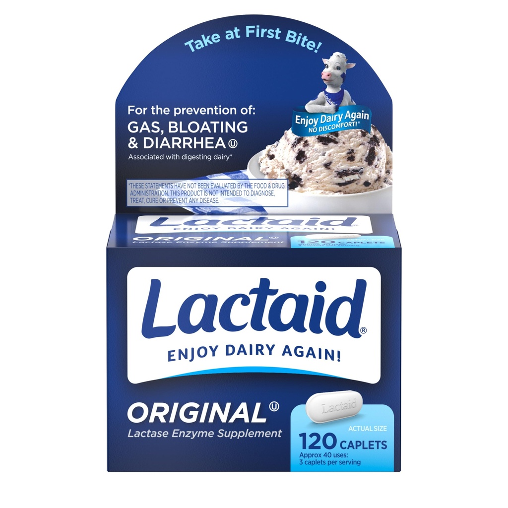 Pillole di intolleranza al lattosio di forza originale, 9000 FCC naturale Lattasi enzime latticini Caplets, aiuta a prevenire il gas, Bloating & Diarrhea a causa della sensibilità al lattosio negli adulti e bambini, 120 Conte