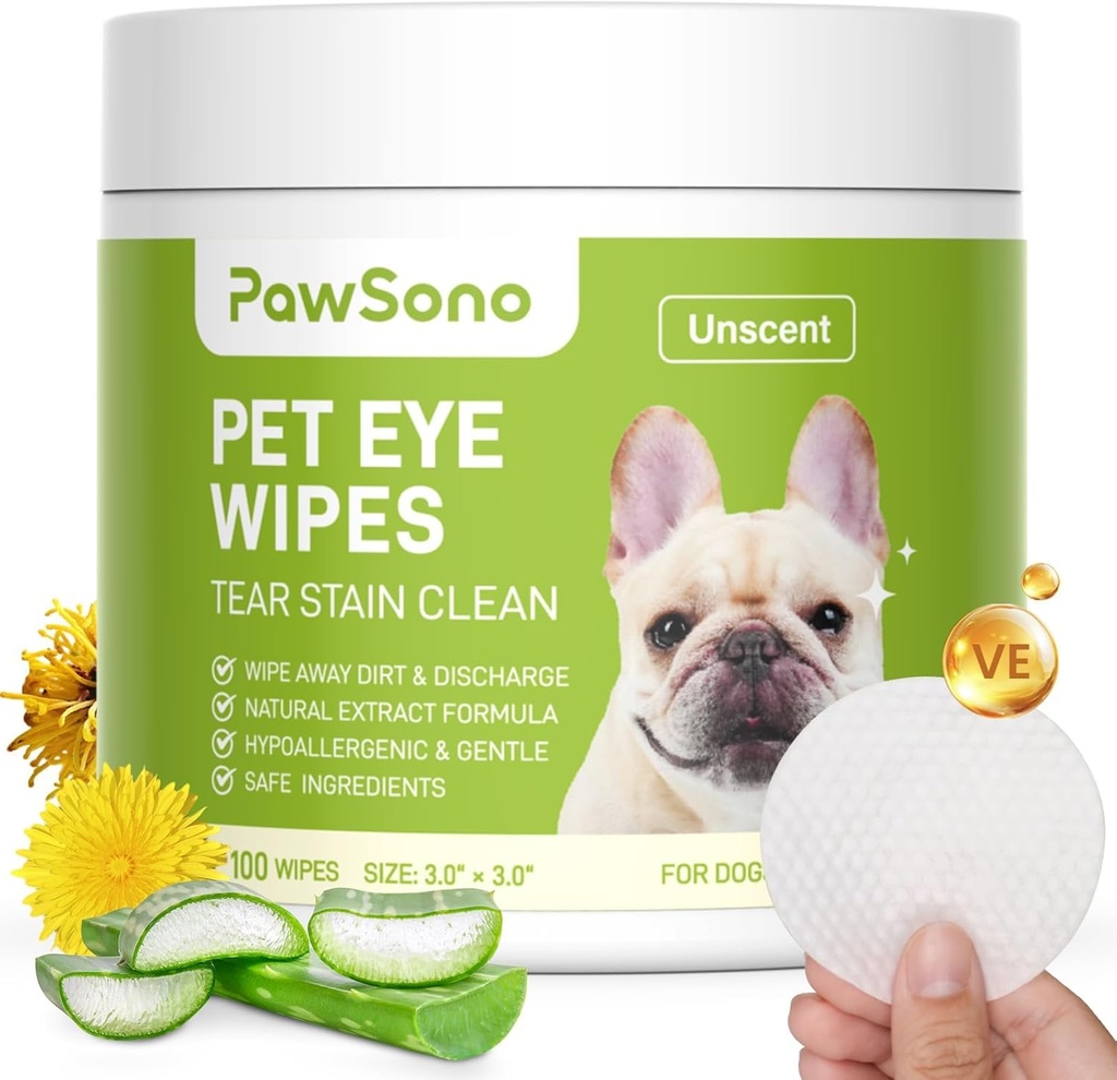 Pulitori per occhi per cani e gatti, detergente per occhi per cani anallergici, pulizia naturale Grooming Pet Wipes Rimuovi delicatamente lacrima, Debito per occhi, Scarico, Mucus, Non irritante, Unscent, 100 pz