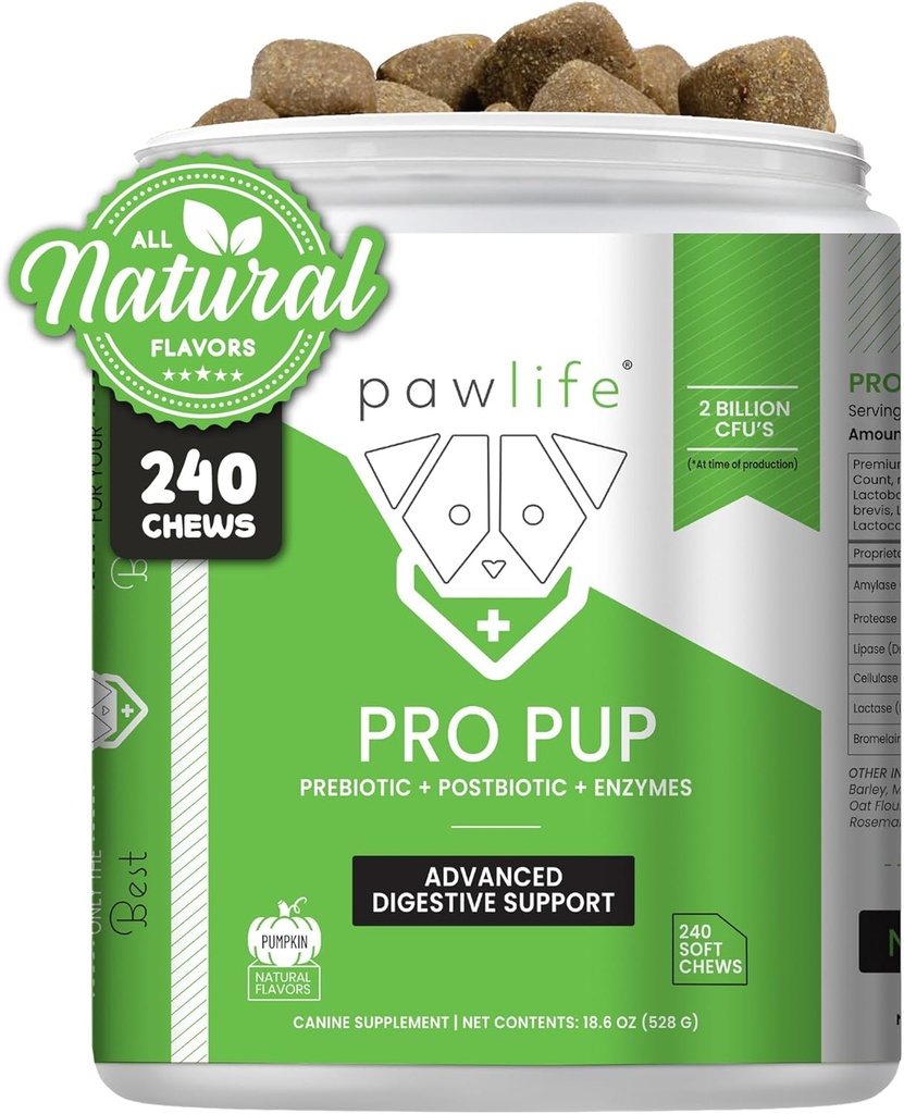 Probiotici per cani - Rilievo di diarrea, Gut Health Support, Rilievo di costipazione, Supporto per la salute digestivo - Probiotici per cani consigliati Vet - 240 Chews Morbide che amano i cani - Sapore di zucca
