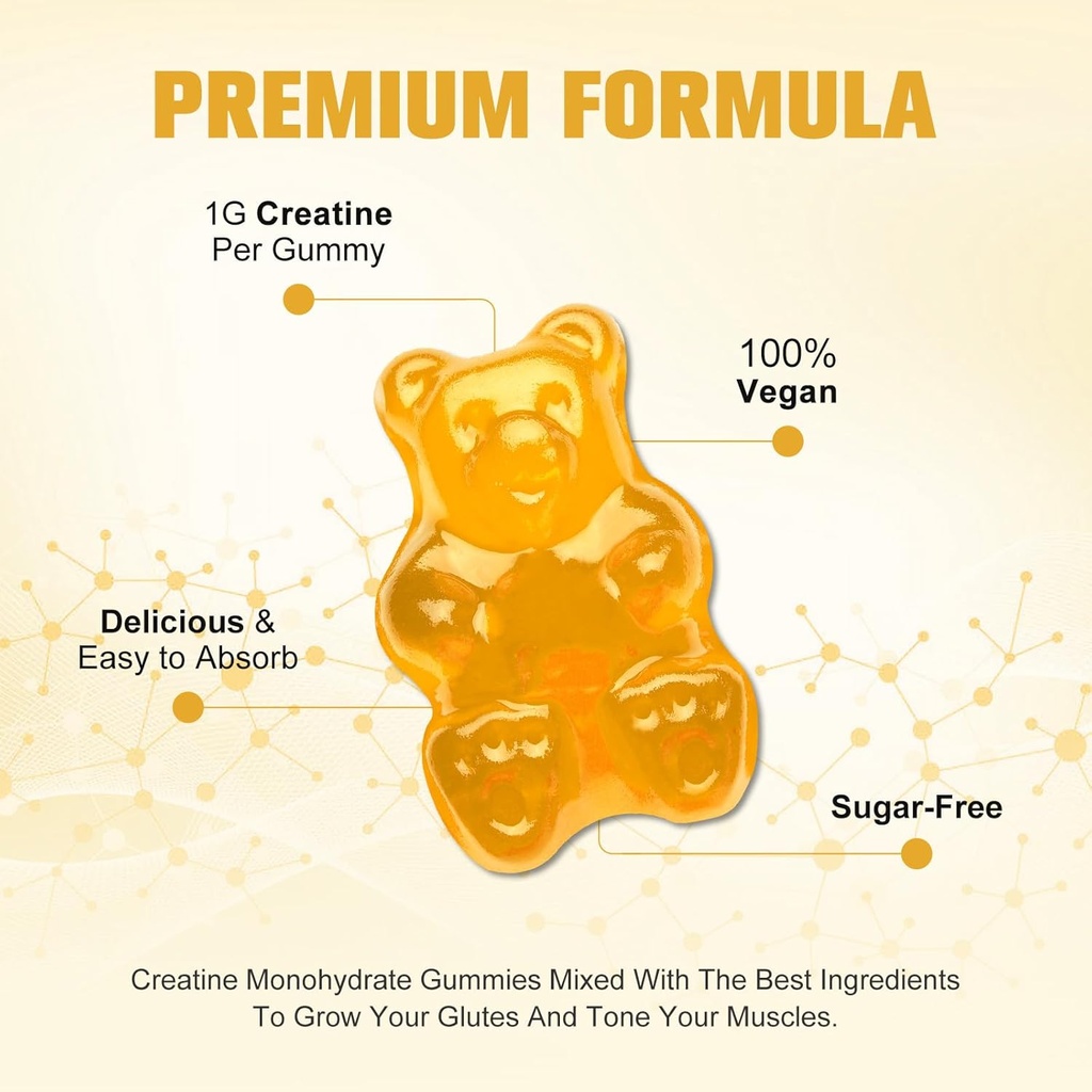 Creatina Monoidrato Gummies Forza muscolare per Men&Women, Energy Boost Pre Work Supplement - Ananas Flavor