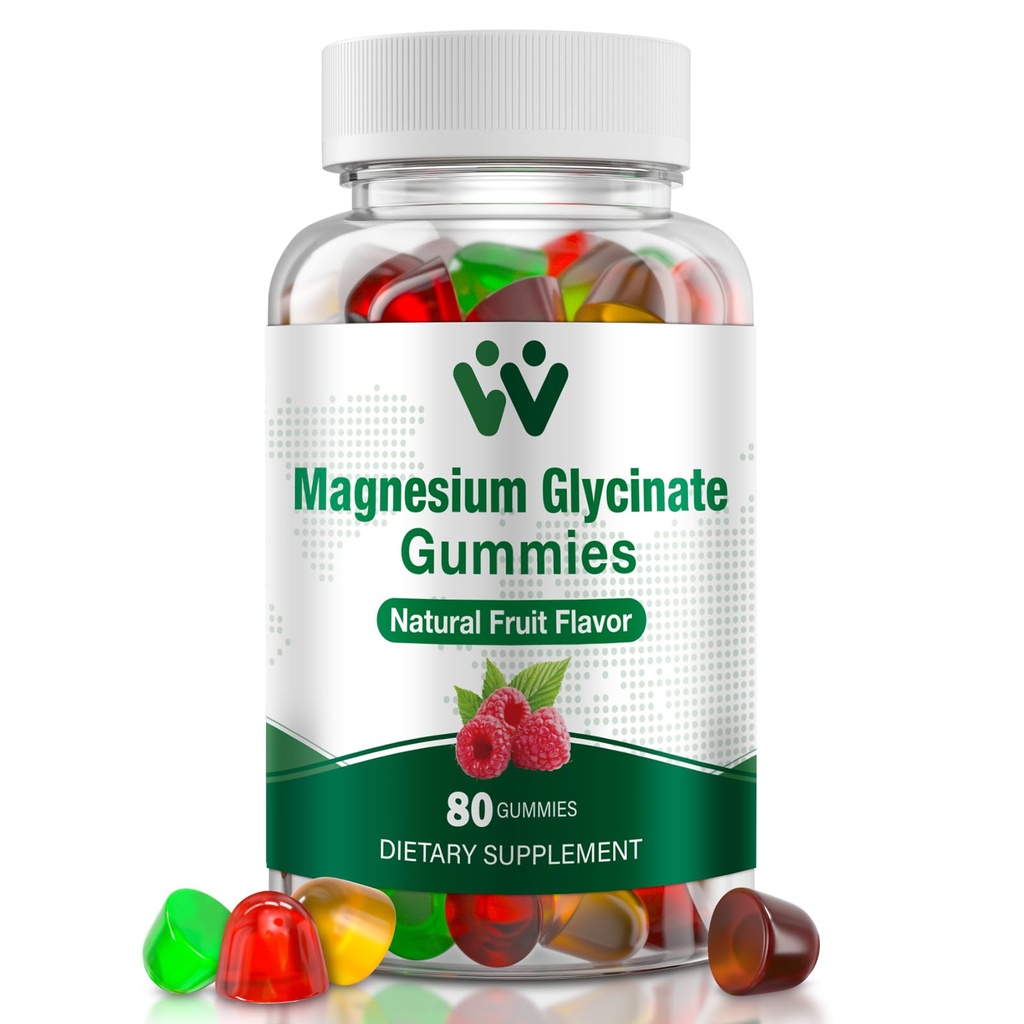 Magnesio Glycinate Gummies 400 Mg, Gummie di Magnesio senza zucchero per bambini e adulti con L-Threonate, Calcio & Vitamine B6+D3, 80 Conte Magnesio Glycinate Gummie miste di frutta