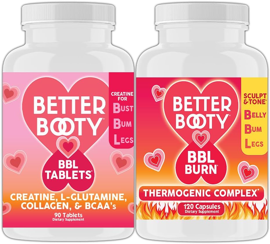 Angry Supplements Better Booty Women's Creatine BBL Combo: BBL Tablets (90ct) w. Creatina, Glutamina, BCAA's, Collagen + BBL Burn Thermogenic Capsules (120ct)