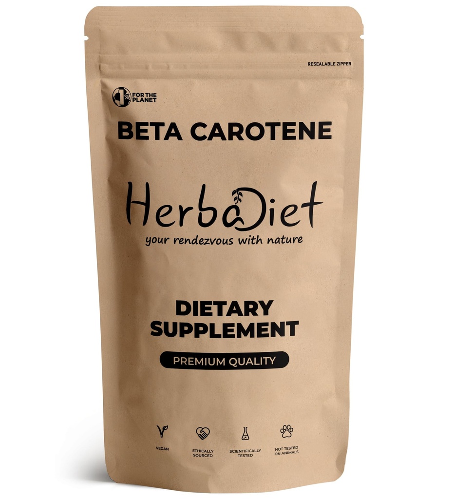 Beta Carotene 10% Vitamina A 25000 IU Polvere | Supporto del sistema immunitario, Supplemento antiossidante | Cartenoidi per visione sana, occhi e pelle | Betacarotene naturale 100% (1.76 oz - 50 grammi)