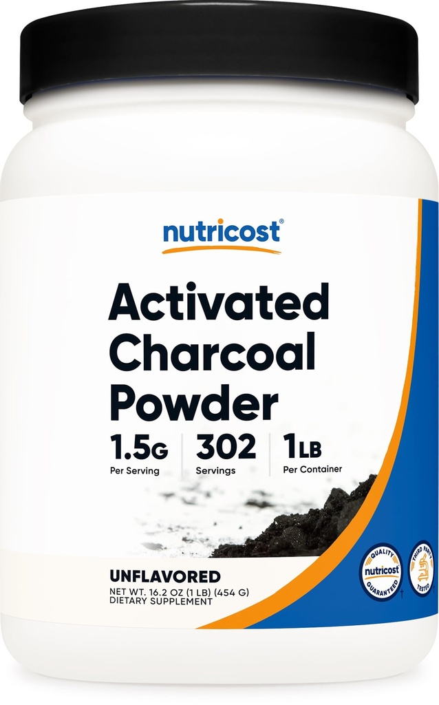 Polvere di carbone attivata Nutricost 1lb - polvere di grado alimentare, dentifricio, maschera di faccia, controllo dell'odore, vegetariano, senza glutine, non OGM