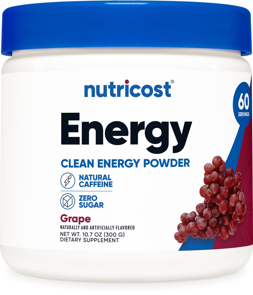 Nutricost Energy Drink Powder (Grape) (60 Serve) - Pre Integratore di allenamento con aromi naturali - Non OGM, Senza glutine