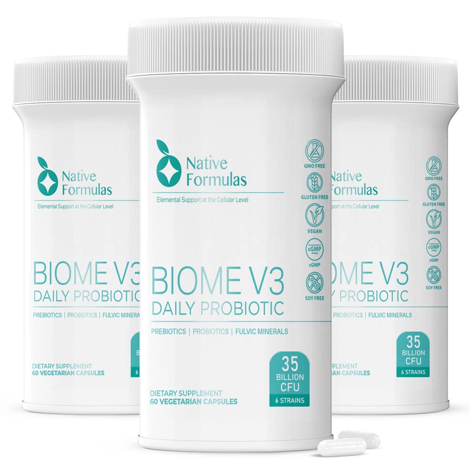 Formulazioni native Biome V3 Probiotici, Prebiotici, & Minerali Fulvi - 35 miliardi di CFU - 6 Strains - 180 Capsule Vegan - Donne & Uomini - FODMAP Supporti Amichevoli Digestivo, Immune & Gut Salute