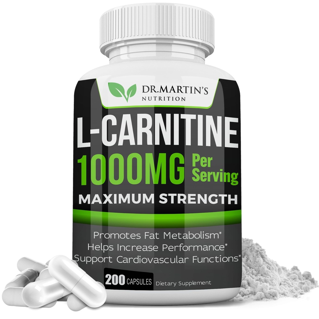 DR. MARTIN'S NUTRITION Extra Strength L-Carnitina - 200 capsule - 1000mg Per Serving - Aumentare il metabolismo e aumentare le prestazioni