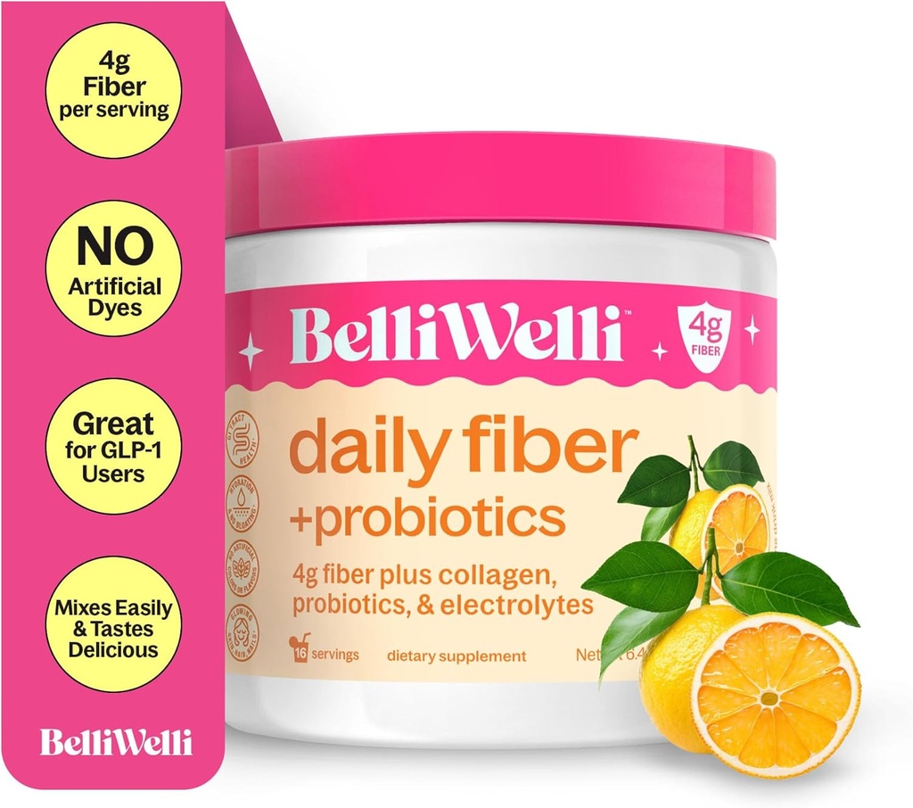 BelliWelli Fiber Supplemento per le donne e gli uomini – Polvere di fibra giornaliera Premium da Acacia organica con collagene aggiunto, elettroliti e probiotici – No Bloat, costipazione e assistenza sanitaria Gut (Orange Yuzu)