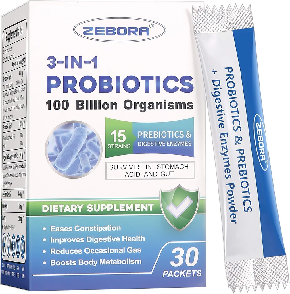 Probiotici per donne e uomini - 100 miliardi di enzimi digestivi e prebiotici, maggiore potenza 3-in-1 Probiotici completi per la salute digestiva, supporto immunitario