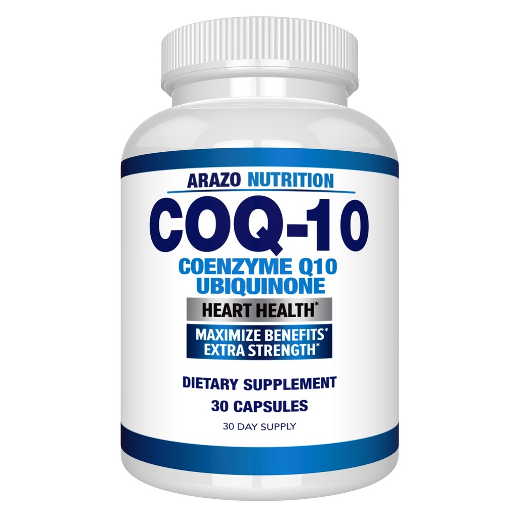 Arazo Nutrition CoQ10 Ubiquinone Coenzyme Q10-200mg Massima Forza Integratore nutrizionale - Capsule ad alto assorbimento senza soia