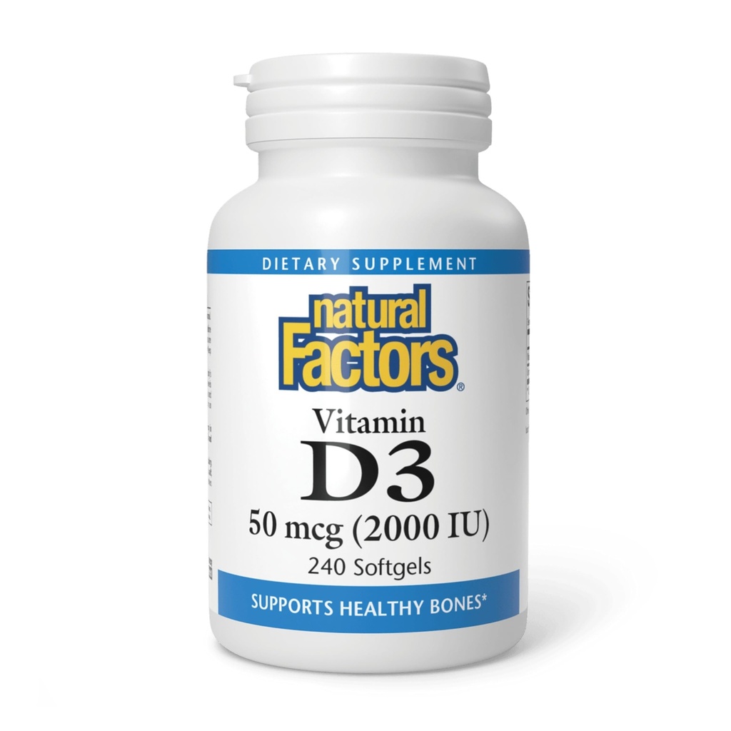 Fattori naturali - Vitamina D3 2000 IU, Supporta le ossa sane, 240 Gel Morbidi