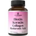 Biotina + Keratina + Collagene marino + Acido ialuronico, Vitamine di crescita dei capelli 4-in-1 con 10000mcg capsule di biotina, Complesso di addensamento per le donne e gli uomini con capelli che distinguono