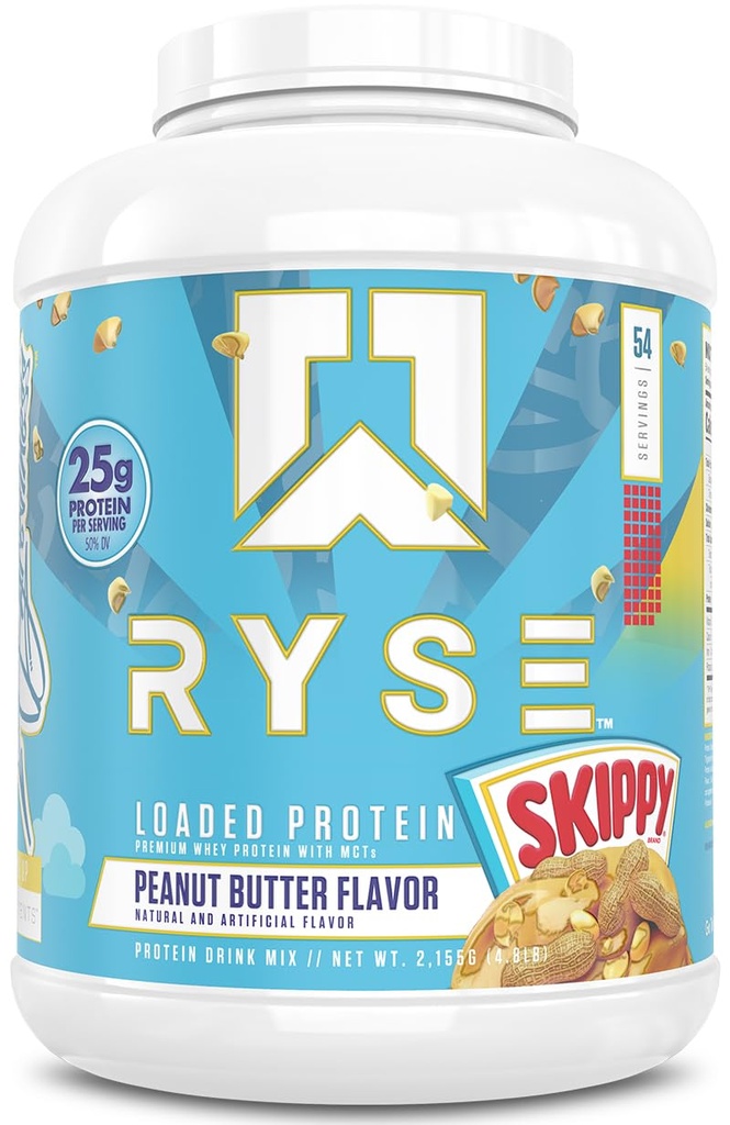 RYSE ha caricato la polvere di proteine - burro di arachidi Skippy - isolato e concentrato di proteine di 25g con fibra prebiotica & MCT - basso carbo, basso zucchero, digestivo-amichevole - 54 Serve / 4 lb vasca