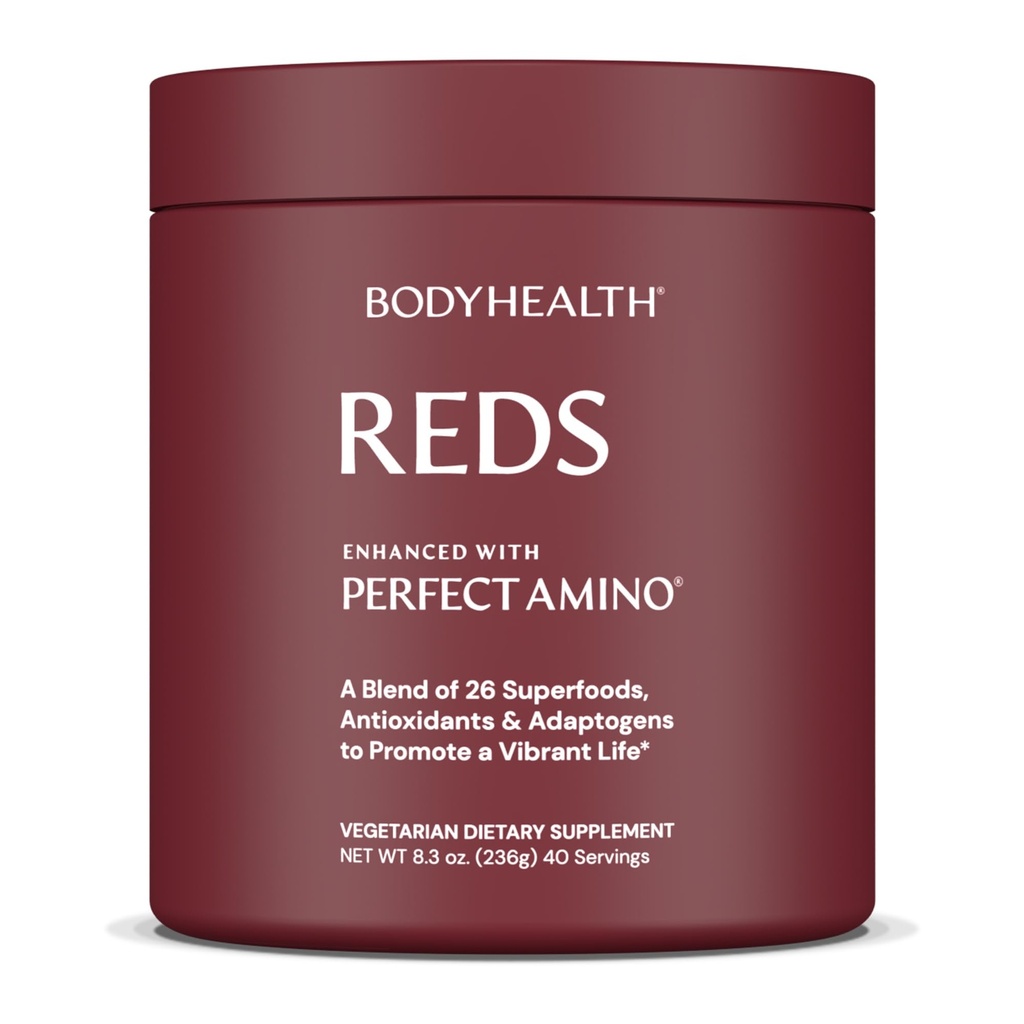 BodyHealth Reds potenziato con PerfectAmino - Polvere giornaliera di Smoothie Superfood con antiossidanti, adaptogeni, fitonutrienti, frutta, prebiotici, probiotici, fibre e proteine - 40 Serve