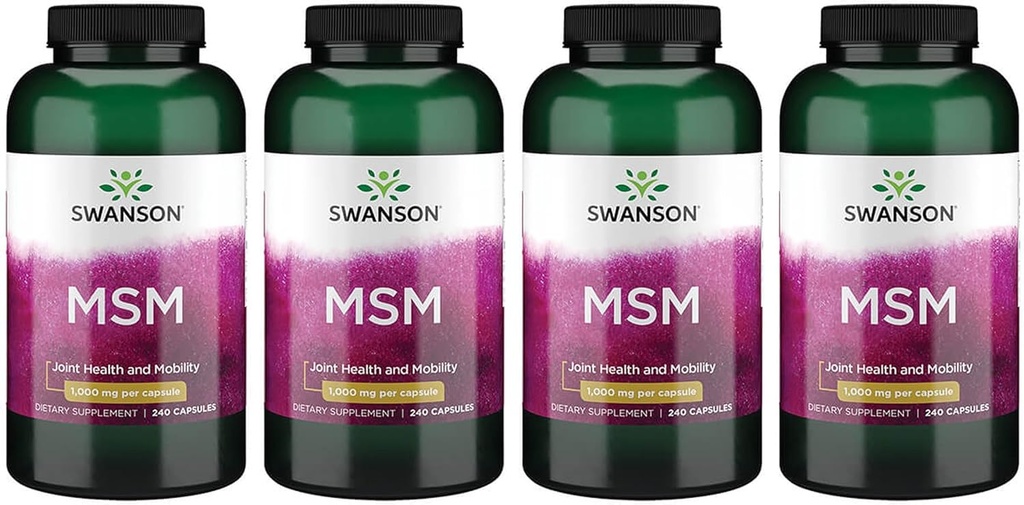 Swanson MSM - Minerali essenziali Promuovere la mobilità e il supporto sanitario comune - aiuta a mantenere la salute del tessuto connettivo compreso il cartilage, il collagene, & capelli - (240 capsule, 1000mg ogni) 4 Pack
