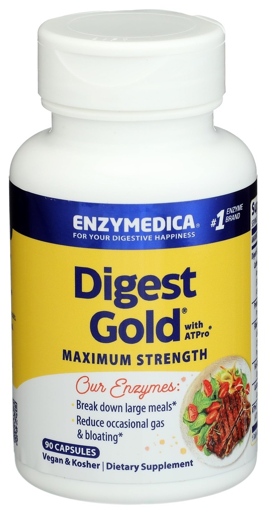 Enzymedica Digest Gold + ATPro, Enzimi digestivi di massima resistenza, aiuta a digerire grandi pasti per il sollievo di Bloating istantaneo, 90 Conte