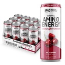 Optimum Nutrition Amino Energy Sparkling Hydration Drink, Electrolytes, Caffeina, Aminoacidi, BCAAs, Sugar Free, Juicy Cherry, 12 Fl Oz, 12 Pack (Packaging May Vary)