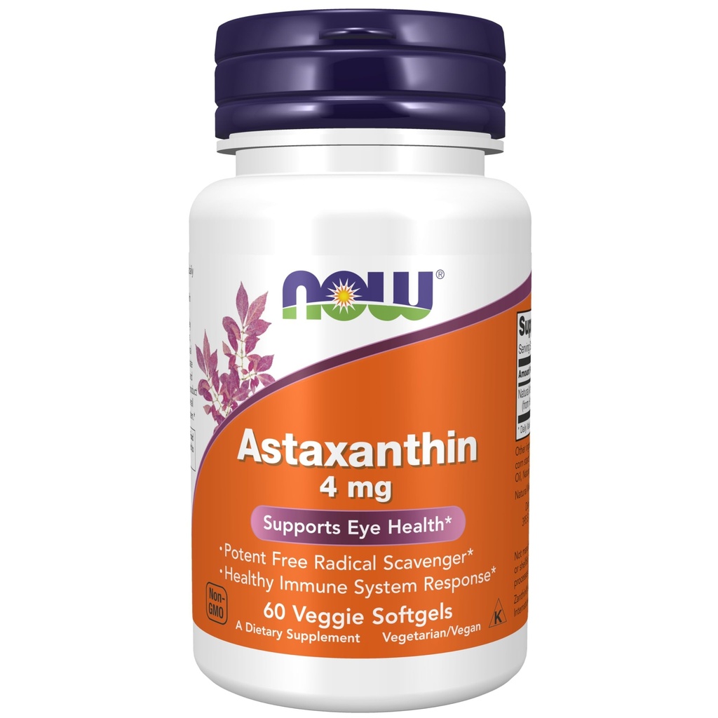 NOW Integratori alimentari, Astaxantina 4 mg, caratteristiche Zanthin®, Supporta la salute degli occhi*, 60 Veg Softgels