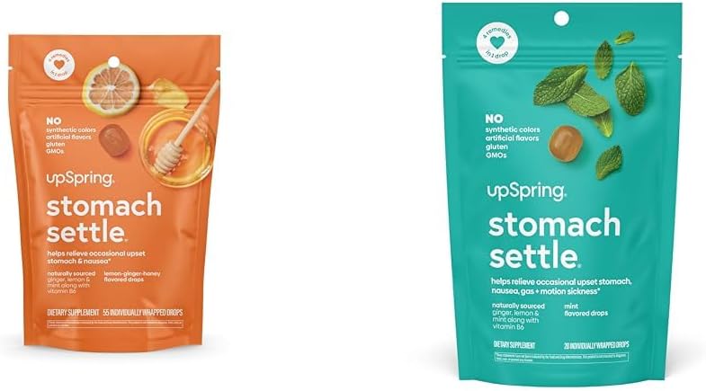UpSpring Stomach Settle Drops Bundle con Ginger, Lemon - 55 Ct e 28 Ct