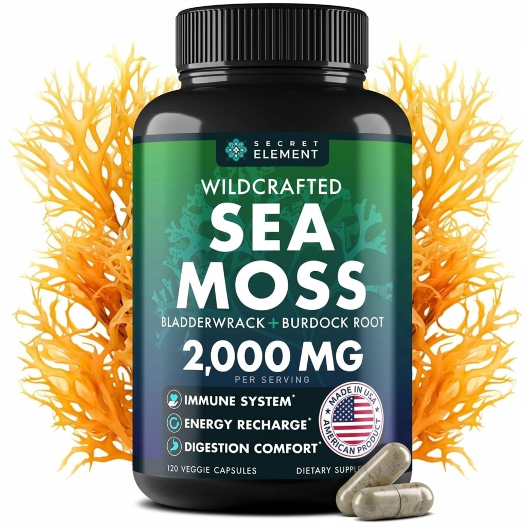 Capsule per il mare - Moss irlandese Avanzato con Burdock Root, Bladderwrack & Muira Puama per l'immunità, Gut, & Energy - Superfood Sea Moss Supplements w/Raw Sea Moss Powder - 120 Irish Seamoss Pills