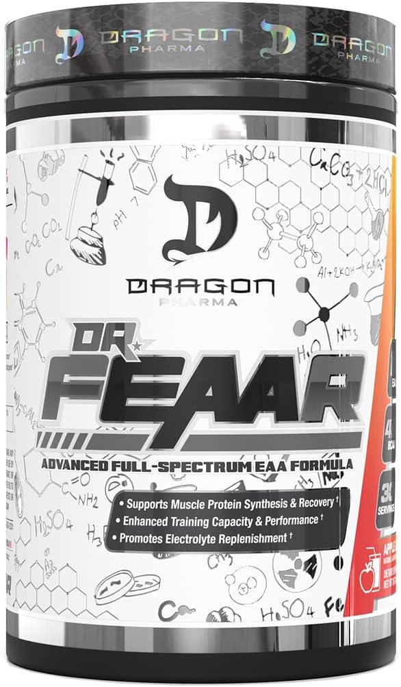 DRAGON PHARMA Dr. FEAAR® Advanced Full-Spectrum EAA Matrix, Supporta la sintesi e il recupero delle proteine muscolari, Maggiore capacità di formazione e prestazioni (30 Serve, succo di mela)