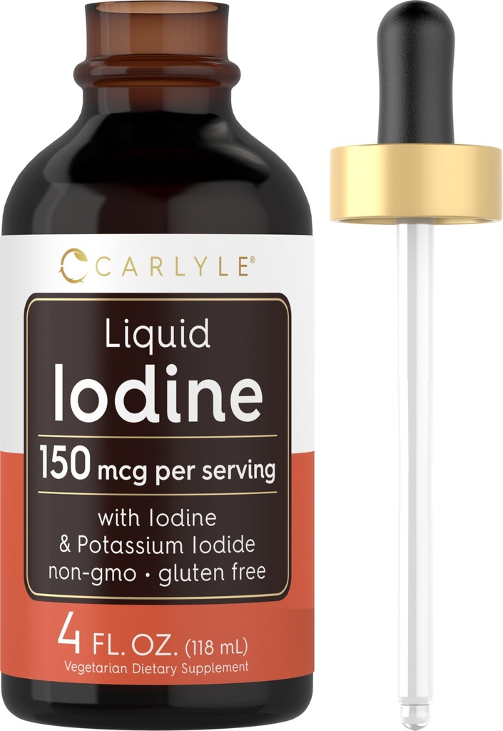 Carlyle Liquid Iodine Drops 4 fl oz | 150 mcg | Iodine & Potassium Iodide Supplemento | Liquido Vegetariano Tintura | Non OGM, Gluten Free