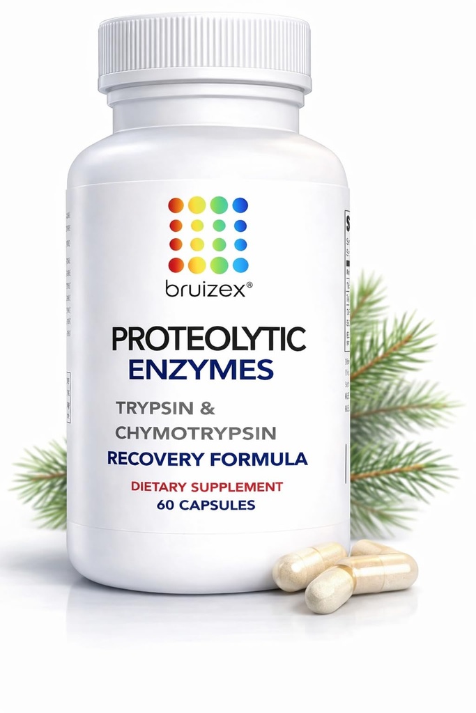 Bruizex Proteolytic Enzymes| Trypsin & Chymotrypsin Recovery Supplement for Tissue Trauma, Bruising, Swelling | Support Immune System | 60 Caps