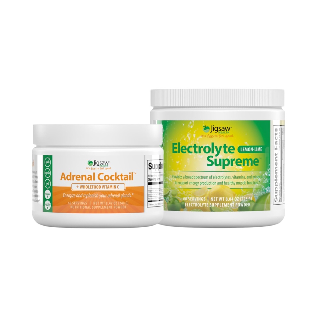 Jigsaw Health Bundle | Cocktail surrenale, 60 Serve (Jar), e Electrolye Supreme (Lemon-Lime), 60 Serve (Jar)