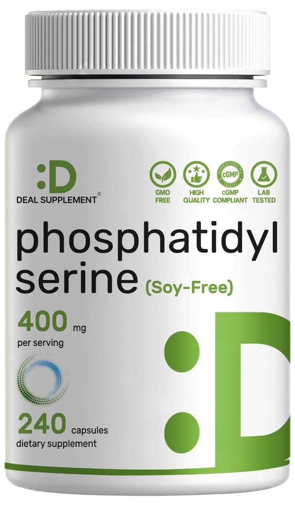 Phosphatidylserine Supplement, 400mg Serving, 240 capsule – Soy Free Sunflower Lecithin Source