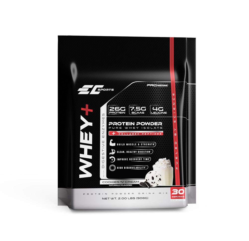 CE Sports Whey+ Protein Powder, Cookies n Cream Drink Mix w/Digestive Enzymes - Integratore isolato, Peptidi di collagene w/Faster Reform - 30 Serve