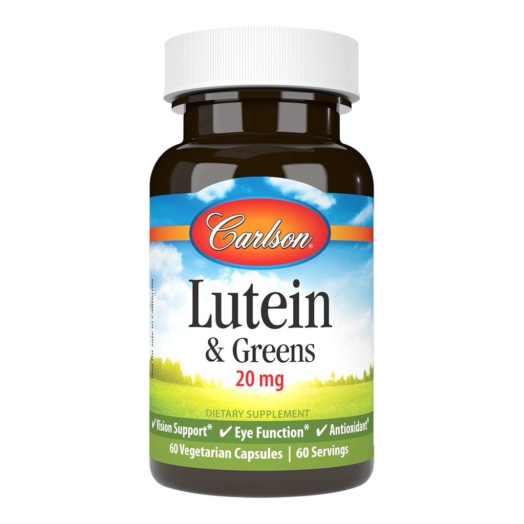 Carlson - Lutein & Greens, 20 mg, Vision Support & Eye Function, Antiossidante, 60 capsule vegetariane