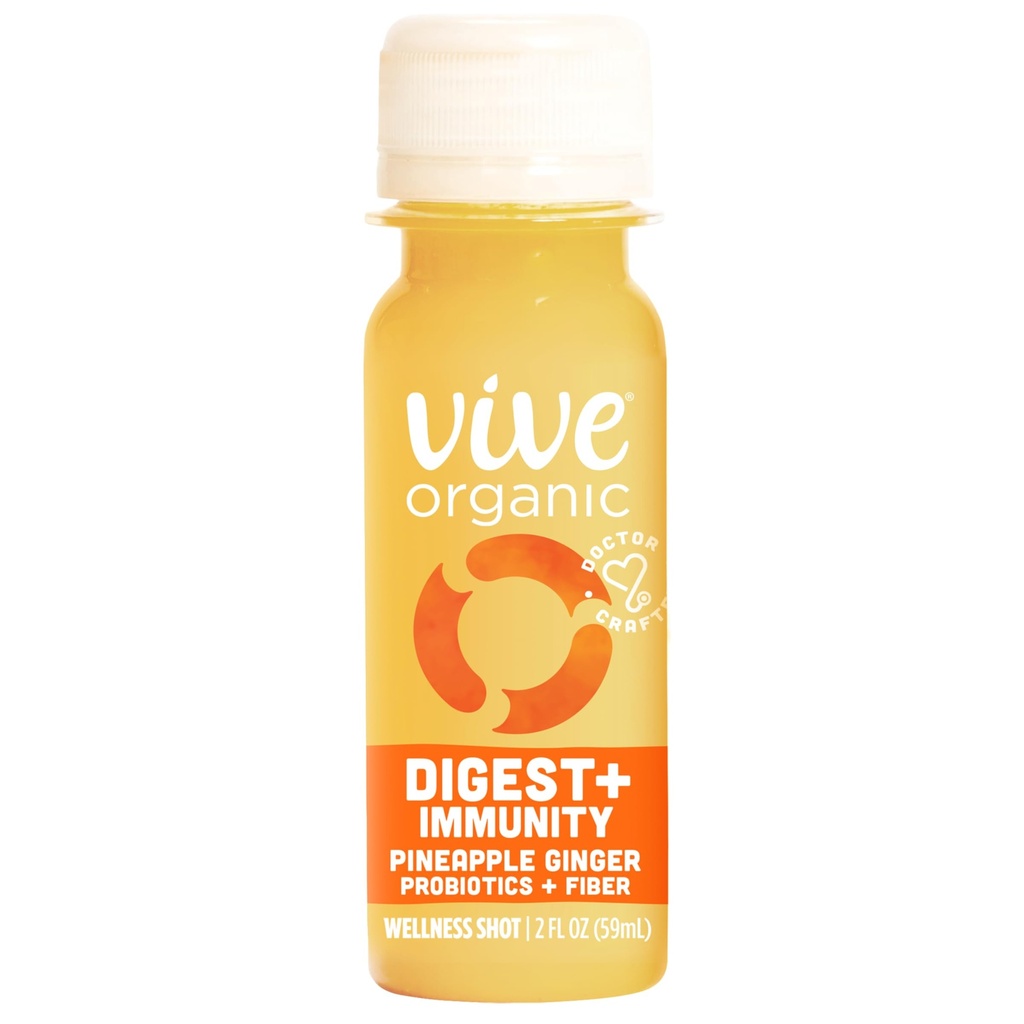 Vive Organic Digest + Immunity Pineapple Ginger Wellness Shot, 2 fl oz Bottiglia