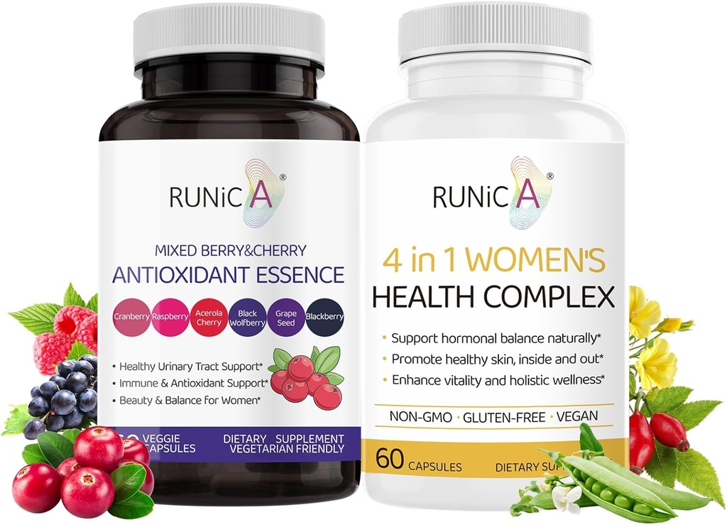 Donna Wellness Duo - 4-in-1 Health Complex & Antiossidante Supplemento per l'equilibrio ormonale, pelle & energia,Menopause & Immune Support-Vegan Capsule