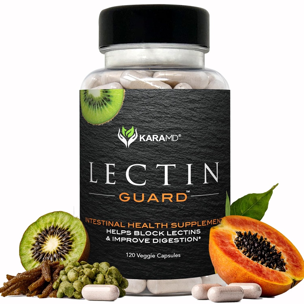 KaraMD Lectin Guard | Colon Cleansing Lectin Blocker | Slippery Elm, Bladderwrack, Sodium Alginate, Okra, Kiwi & Papaya | Gut Health for Women and Men, Non-GMO & Gluten Free 30 capsule