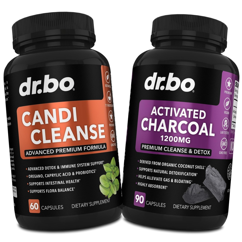 Supporto Charcoal & Candi Cleanse attivato - Pillole di Charcoal di Cocco Biologico & Anti Overgrowth Pills per Stomach Gas e Bloating per Uomo Donne Bambini - Oral Herbal Oregano & Caprylic Acid Capsules