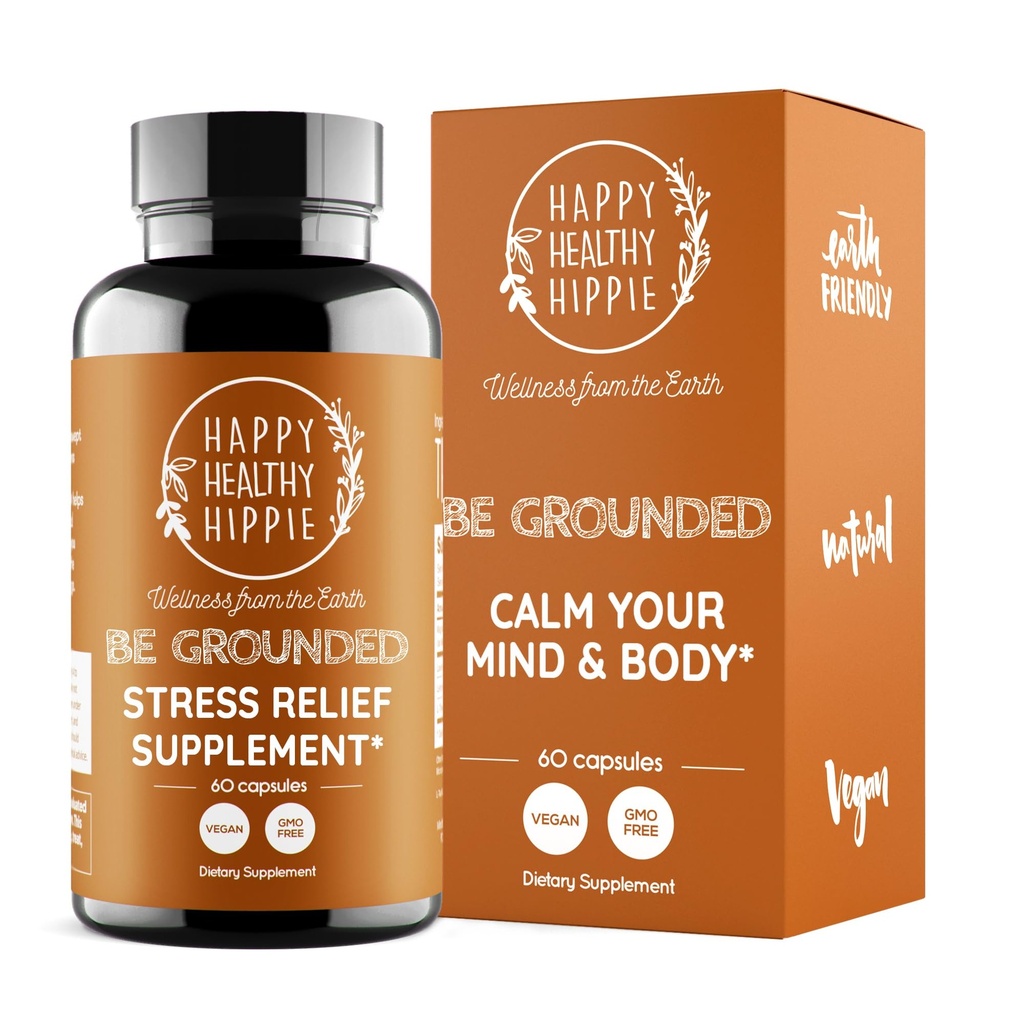 Happy Healthy Hippie Be Grounded Stress Relief Supplement – Lavender Pills | Promuove la calma e il relax | Quick Acting | Magnesium Glycinate 100mg, L Theanine, Lemon Balm Leaf, | Herbal, 60 Ct